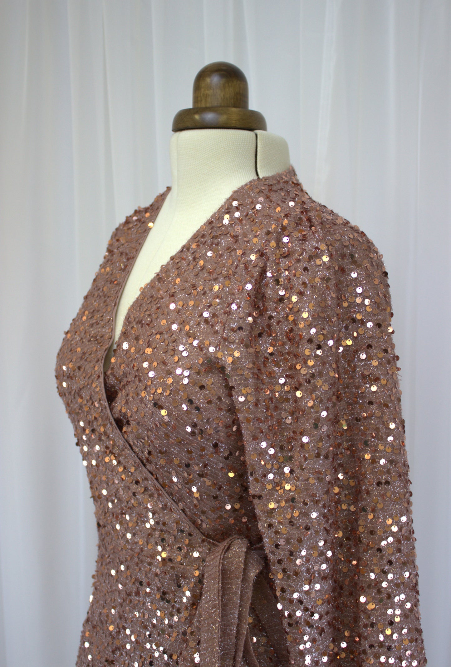 Rose Gold Sequin Wrap Dress - Size S - will fit 8-10