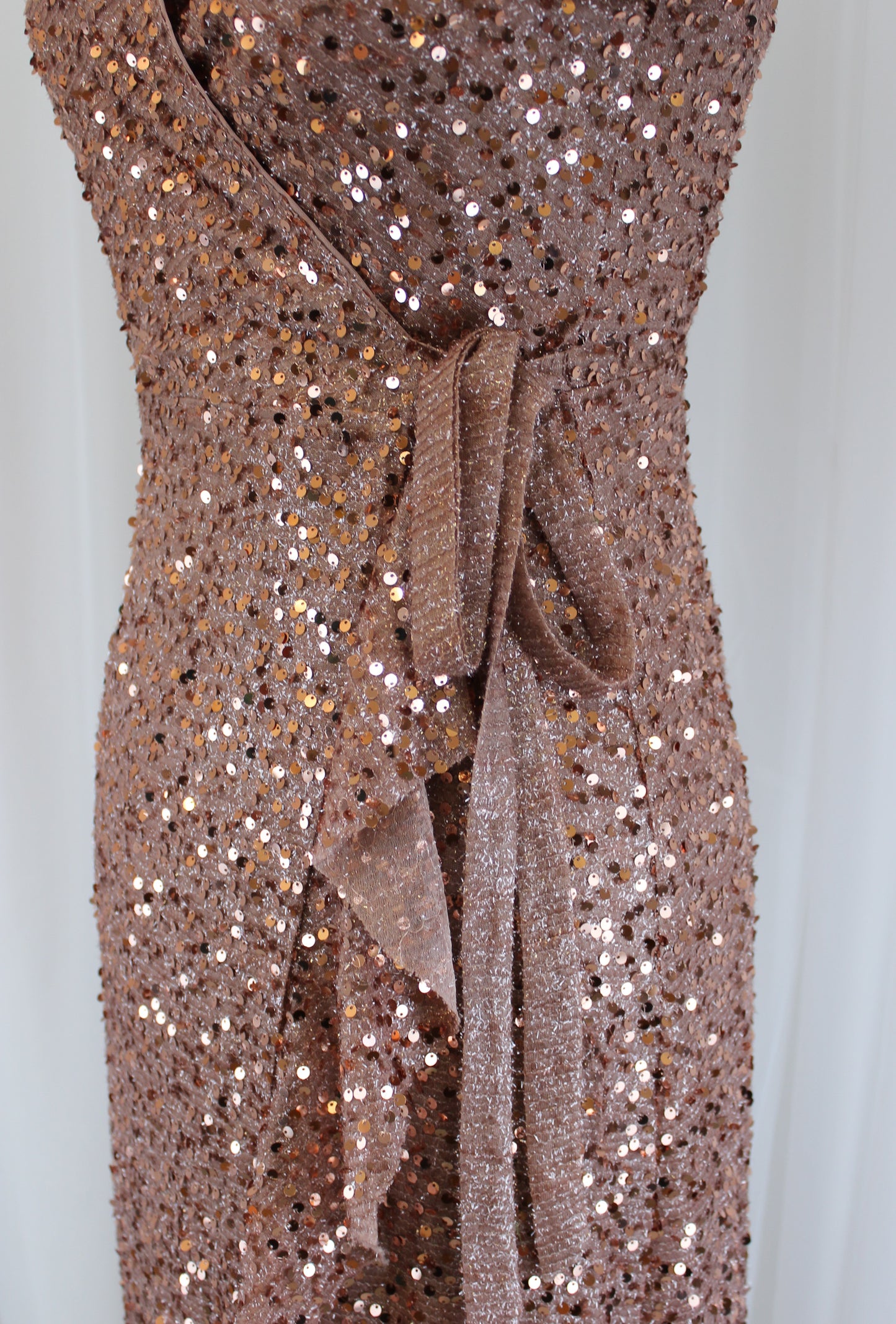 Rose Gold Sequin Wrap Dress - Size S - will fit 8-10