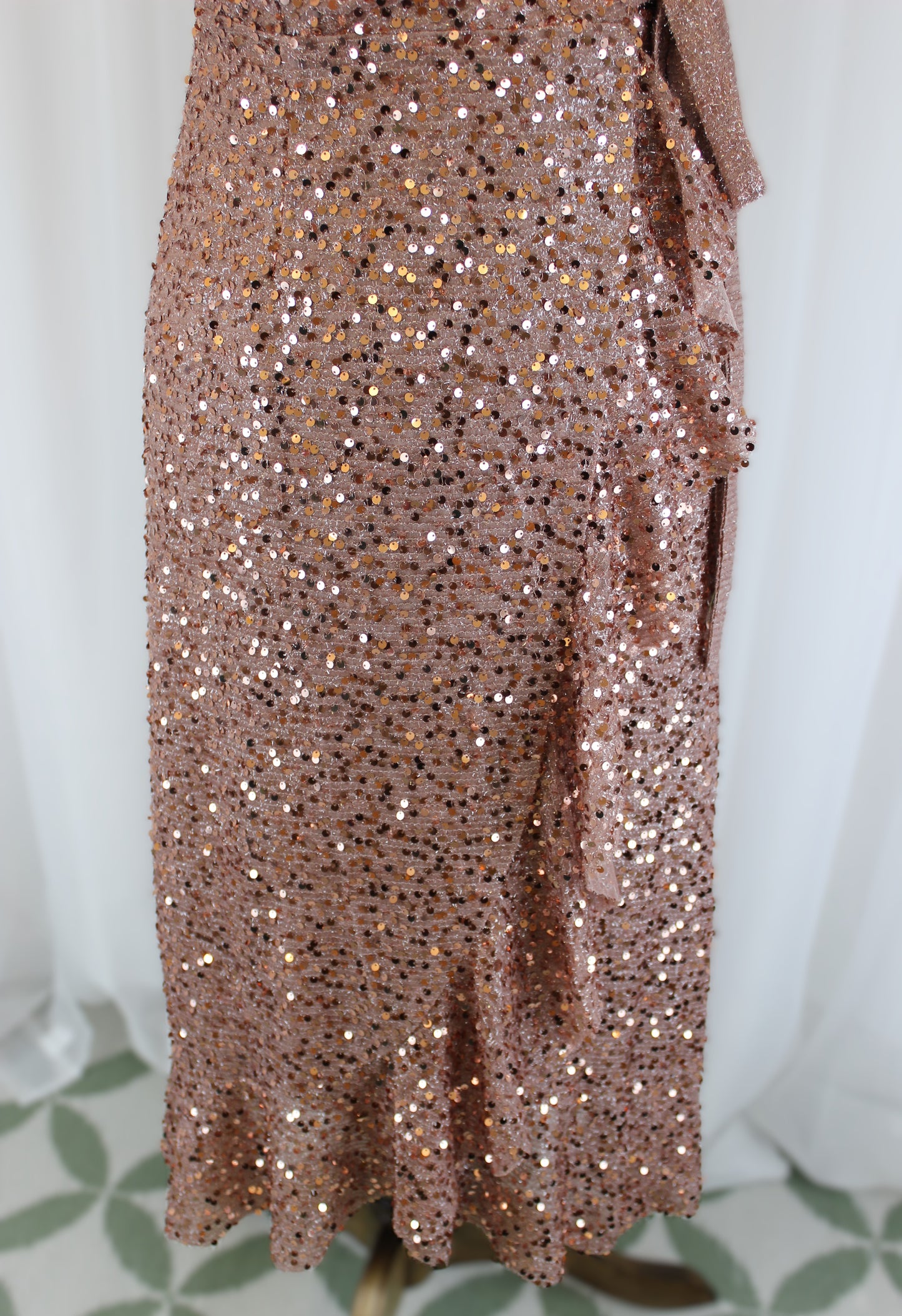 Rose Gold Sequin Wrap Dress - Size S - will fit 8-10