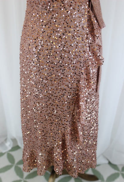 Rose Gold Sequin Wrap Dress - Size S - will fit 8-10