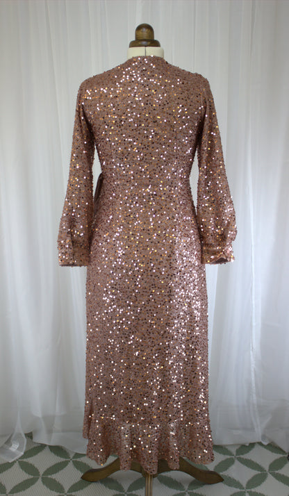 Rose Gold Sequin Wrap Dress - Size S - will fit 8-10