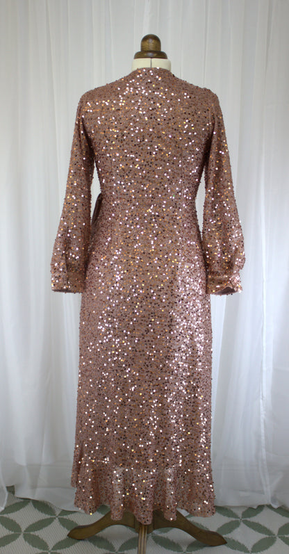 Rose Gold Sequin Wrap Dress - Size S - will fit 8-10