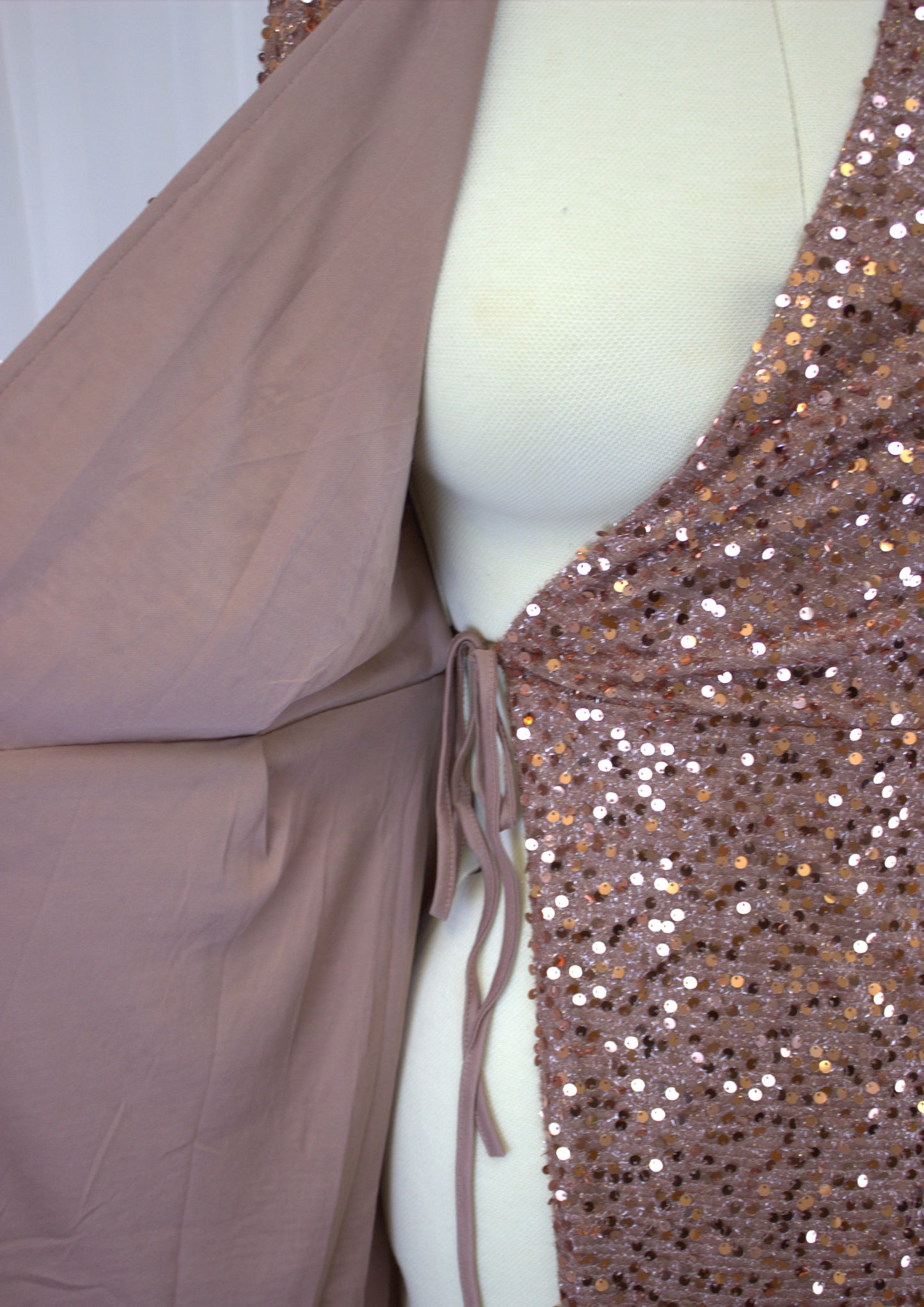 Rose Gold Sequin Wrap Dress - Size S - will fit 8-10