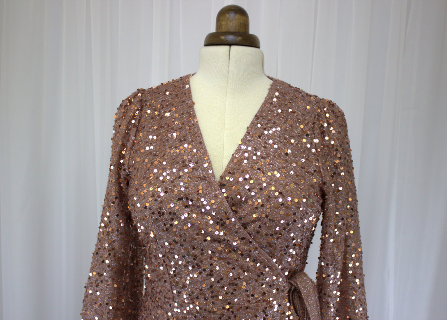 Rose Gold Sequin Wrap Dress - Size S - will fit 8-10