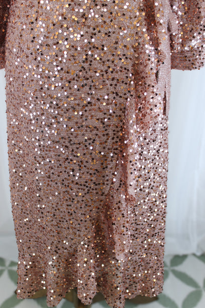 Rose Gold Sequin Wrap Dress - Size S - will fit 8-10