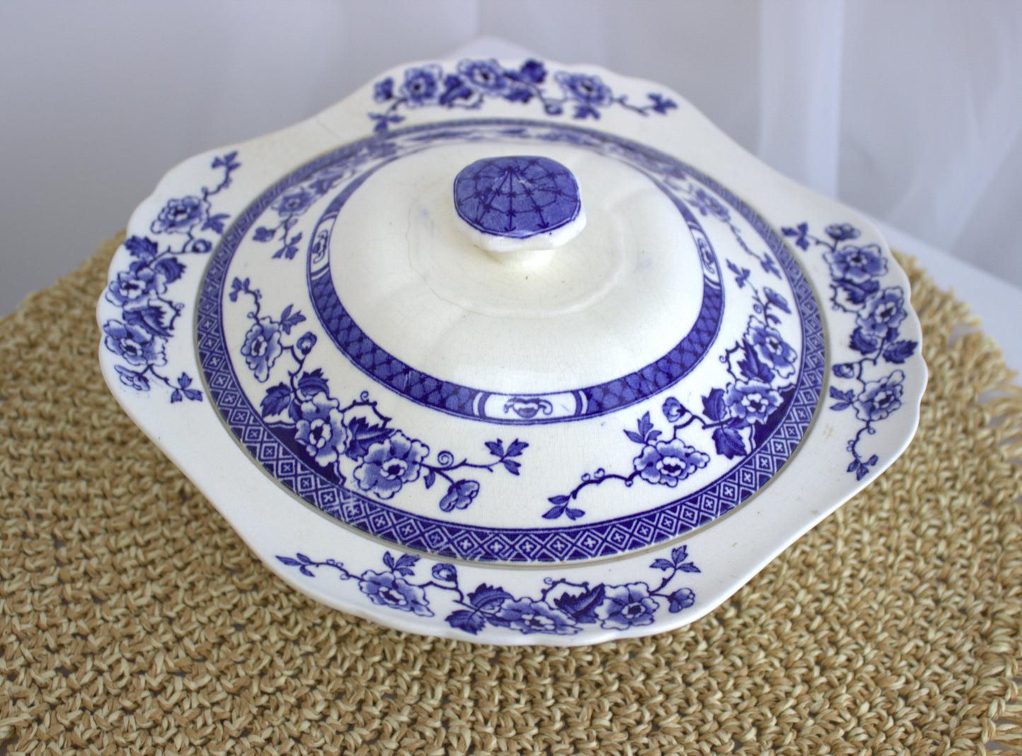 Vintage Tureen with Delicate Blue & White Floral Pattern – Unique Shape, Well-Loved & Full of Character