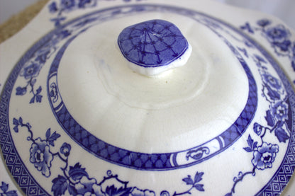 Vintage Tureen with Delicate Blue & White Floral Pattern – Unique Shape, Well-Loved & Full of Character