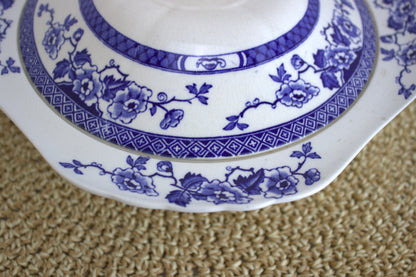 Vintage Tureen with Delicate Blue & White Floral Pattern – Unique Shape, Well-Loved & Full of Character