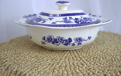 Vintage Tureen with Delicate Blue & White Floral Pattern – Unique Shape, Well-Loved & Full of Character