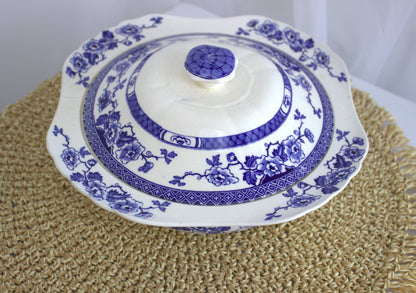 Vintage Tureen with Delicate Blue & White Floral Pattern – Unique Shape, Well-Loved & Full of Character