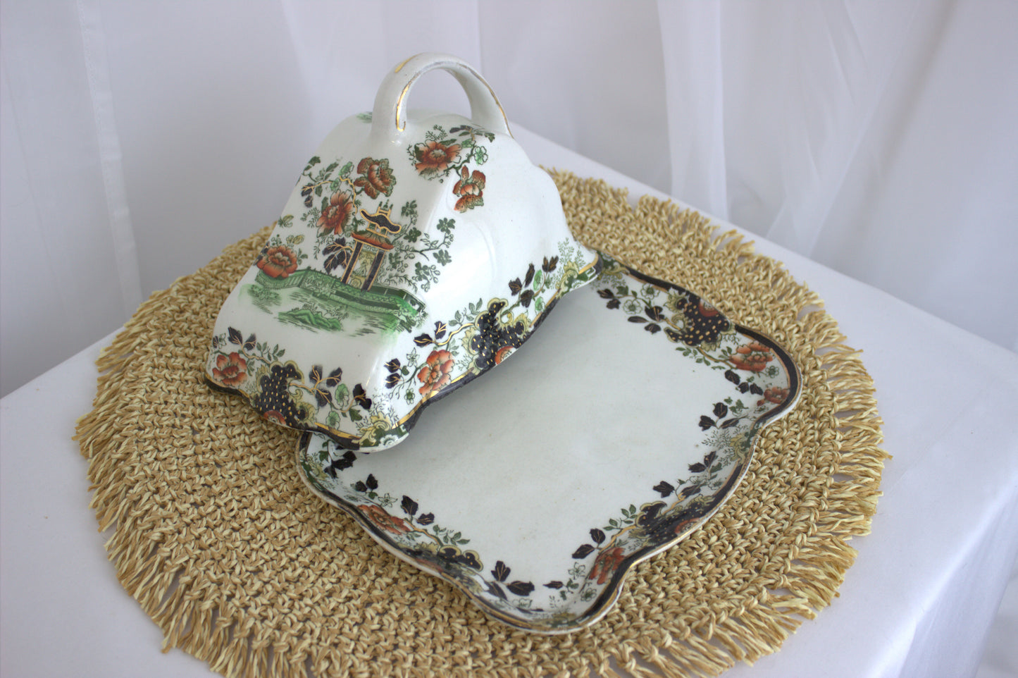 Antique Asian Oriental Cheese Keeper Dish