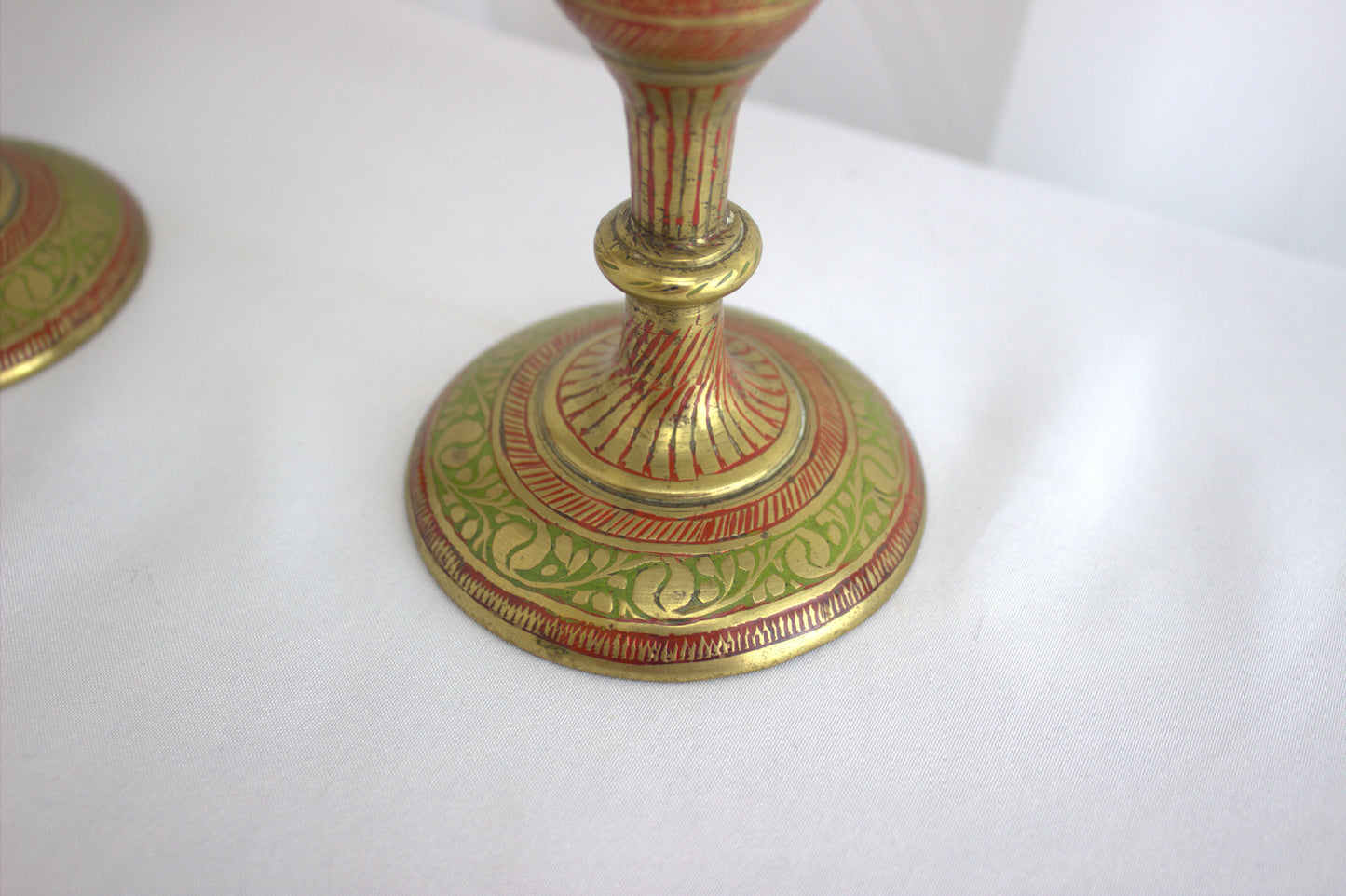 Exquisite Pair of Vintage Brass and Enamel Vases - Beautifully Handcrafted