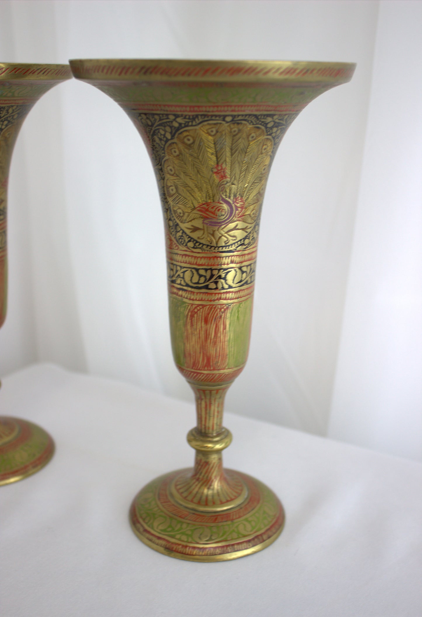 Exquisite Pair of Vintage Brass and Enamel Vases - Beautifully Handcrafted