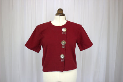 Vintage Charm Red Thai Blazer with Ceremonial Buttons - Size 12-14