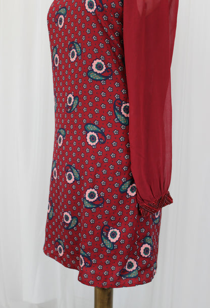 Boho Chic Burgundy Midi Dress - Size 12