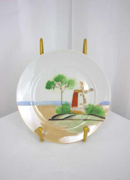 Charming Handpainted Japanese Plates with Windmill Design