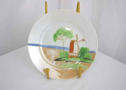 Charming Handpainted Japanese Plates with Windmill Design