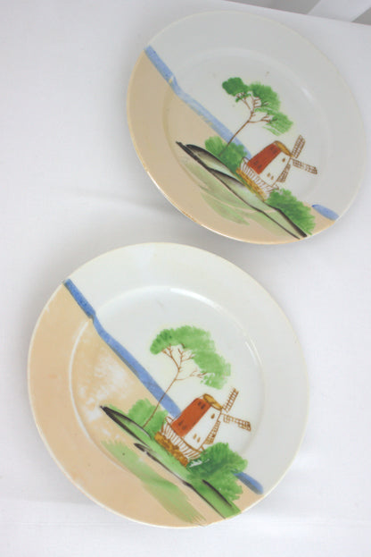 Charming Handpainted Japanese Plates with Windmill Design