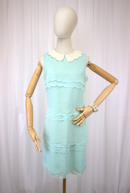 Delicate Mint Green Chiffon Shift Dress - Size 10