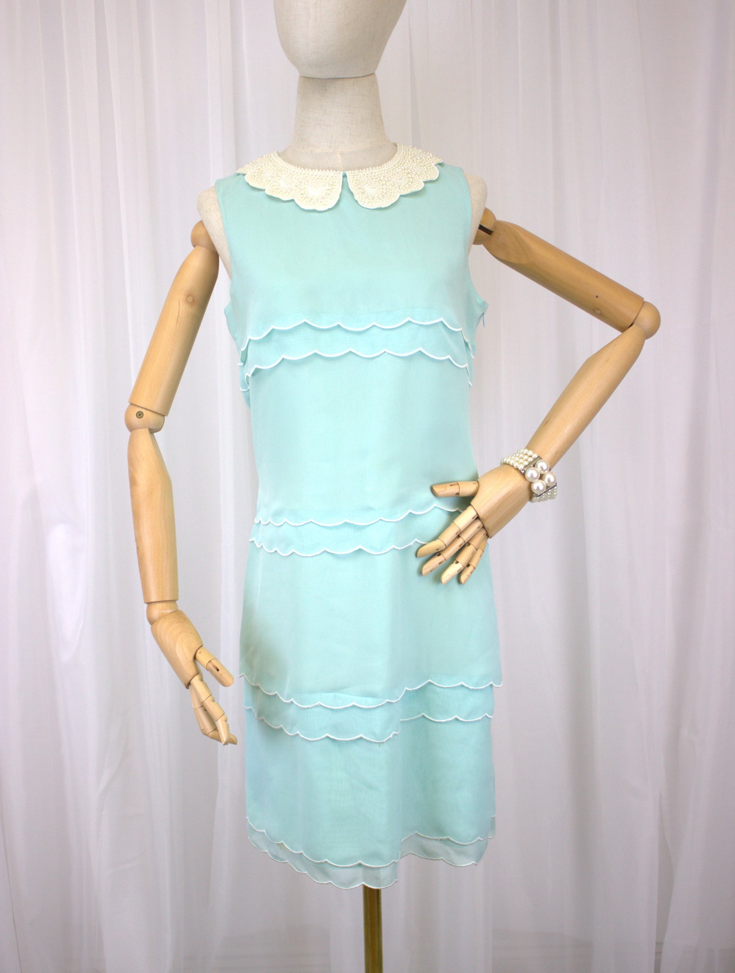 Delicate Mint Green Chiffon Shift Dress - Size 10