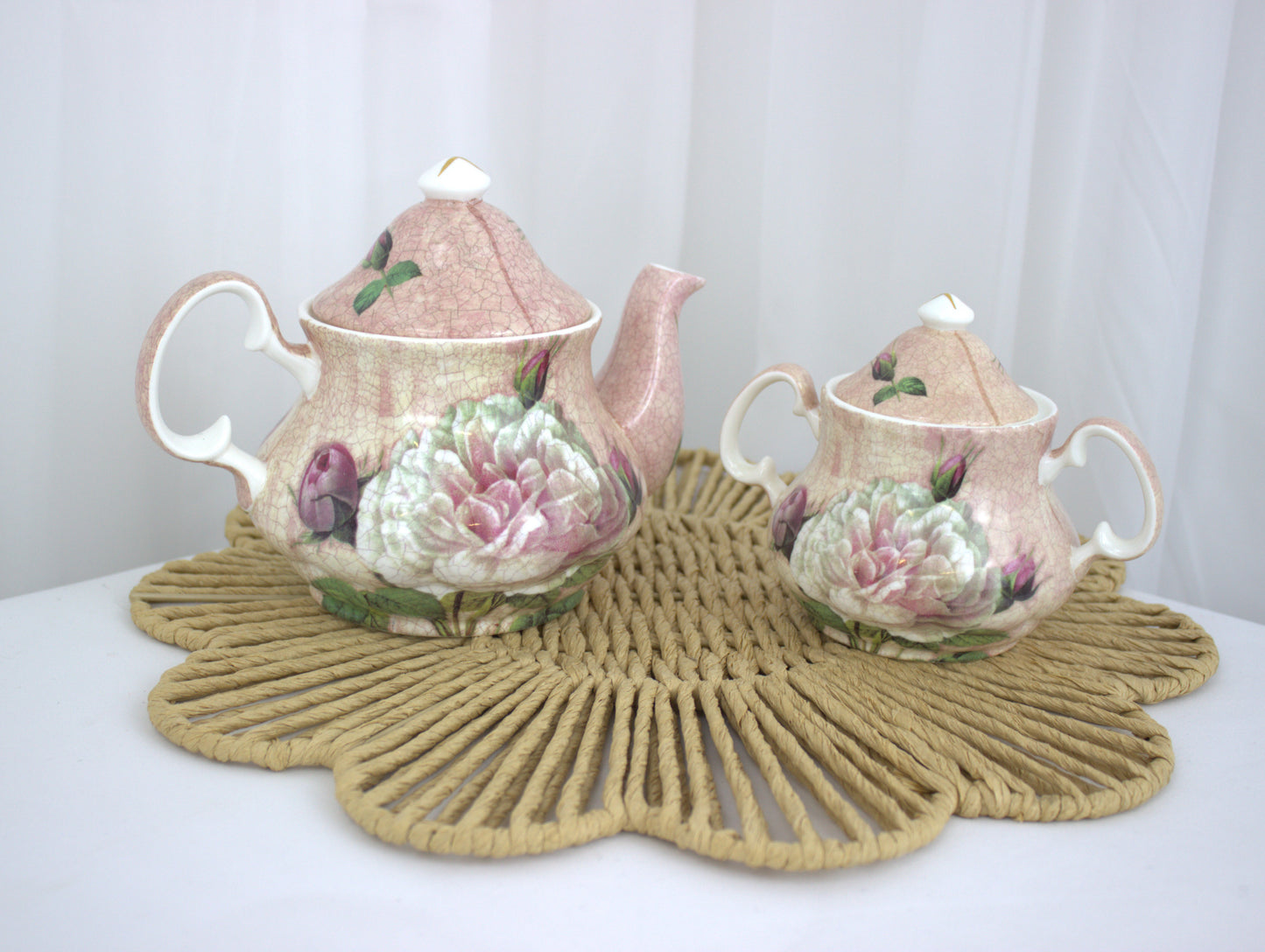 Vintage Creative Tops Antique Rose Teapot and Sugar Bowl Set