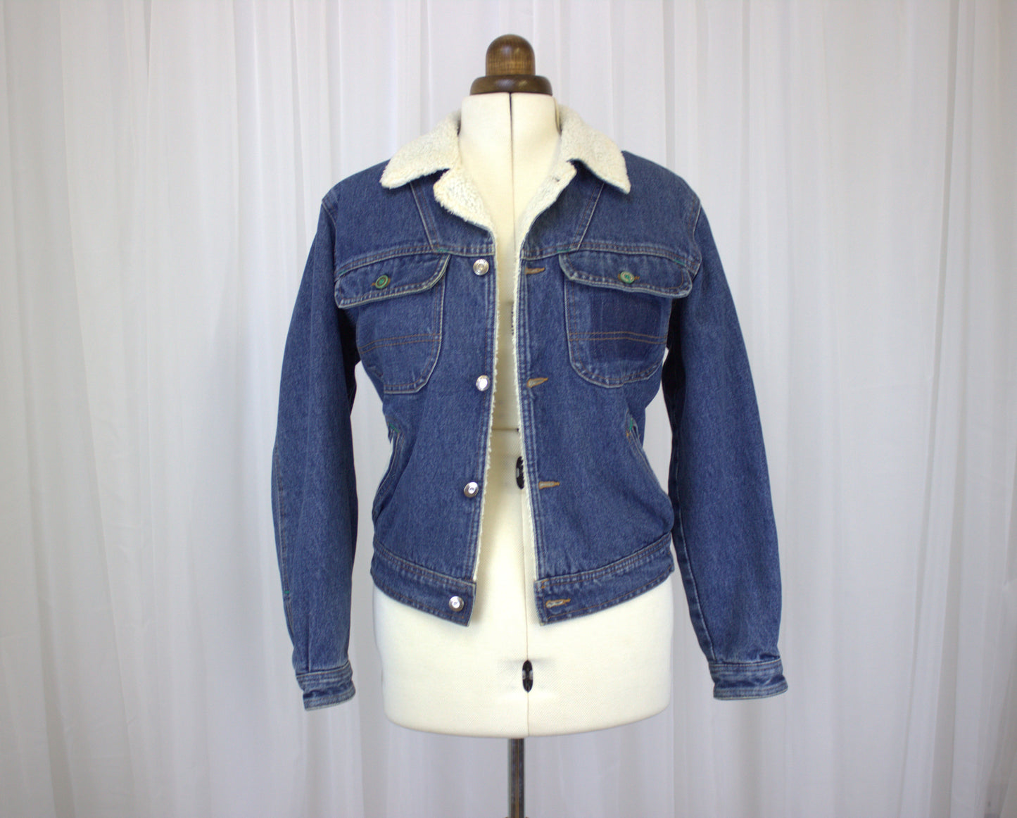 Vintage Denim Jacket by Dues Park with Faux Sherpa Lining - Size 12