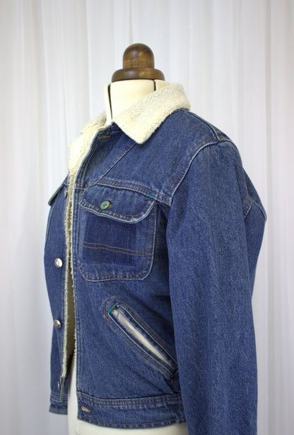 Vintage Denim Jacket by Dues Park with Faux Sherpa Lining - Size 12