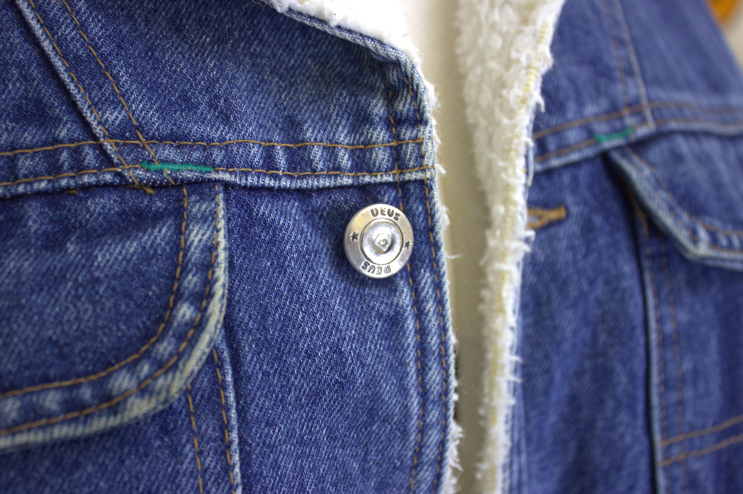 Vintage Denim Jacket by Dues Park with Faux Sherpa Lining - Size 12