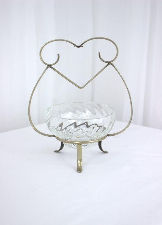 Vintage Love Heart Metal Holder with Decorative Glass Olive Bowl