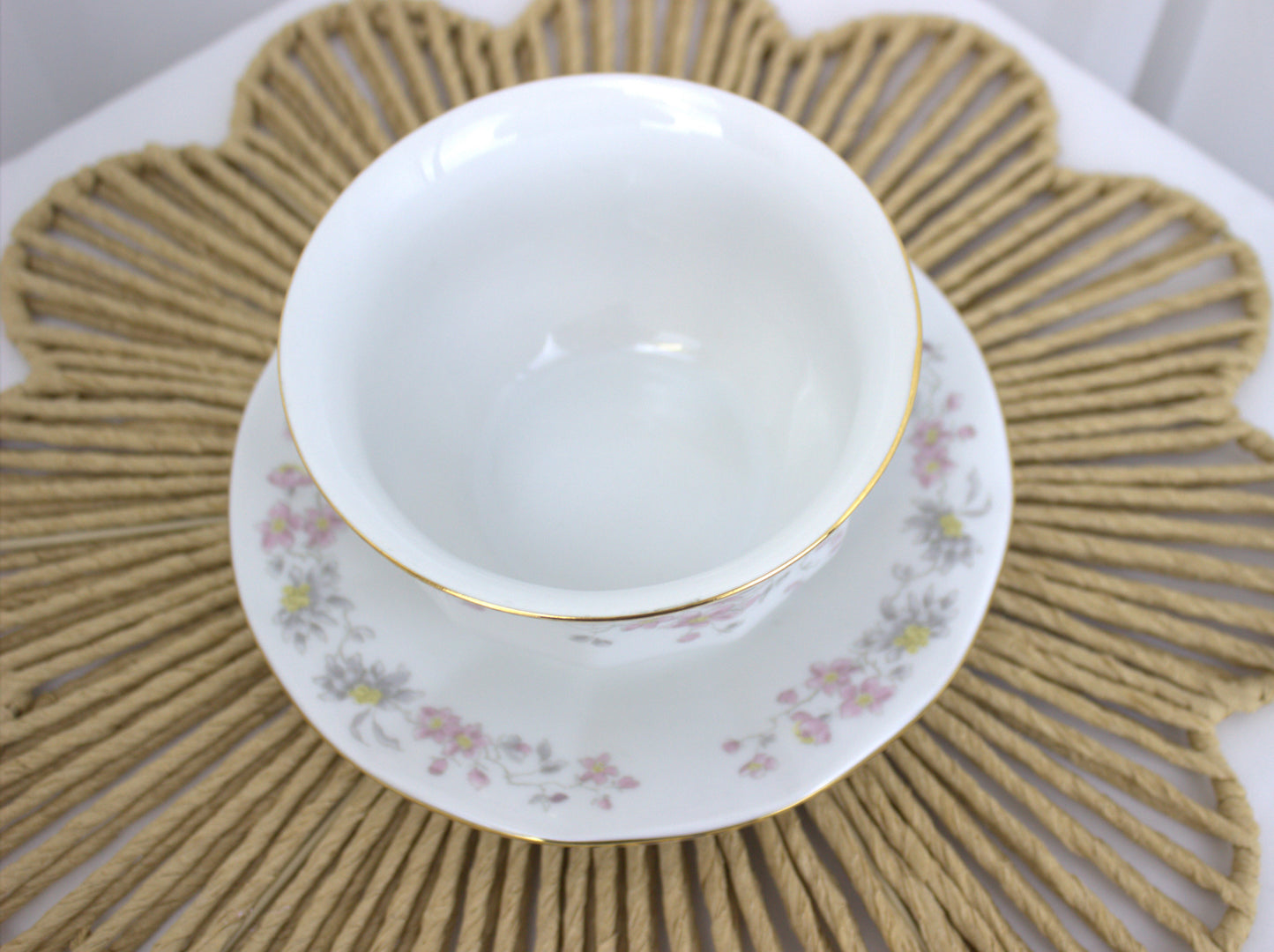 Elegant Small Floral Bowl with Attached Plate