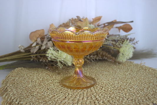 Vintage Carnival Glass Orange Art Deco Footed Bowl