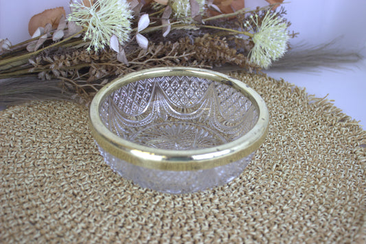 Vintage Brass-Trimmed Crystal Cut Glass Fruit Bowl - A Touch of Vintage Elegance