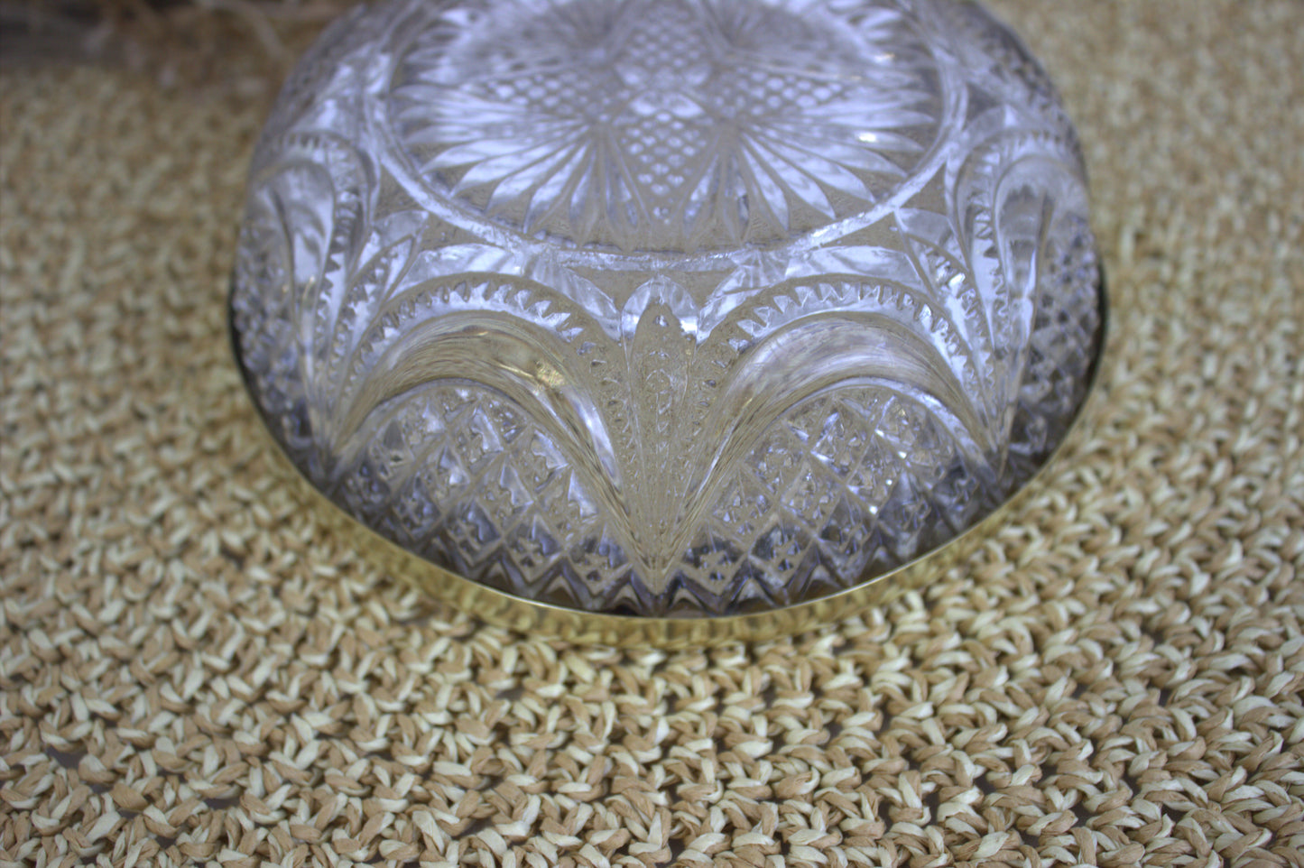 Vintage Brass-Trimmed Crystal Cut Glass Fruit Bowl - A Touch of Vintage Elegance