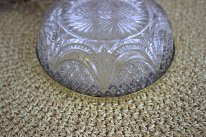 Vintage Brass-Trimmed Crystal Cut Glass Fruit Bowl - A Touch of Vintage Elegance