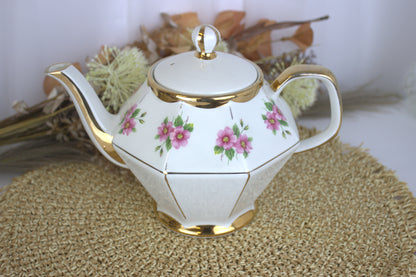 Vintage Gibson's Hexagonal Pink Rose Tea Pot - Chipped - Please see description