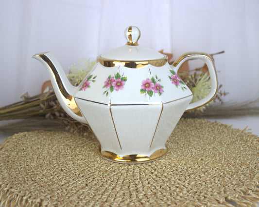 Vintage Gibson's Hexagonal Pink Rose Tea Pot - Chipped - Please see description