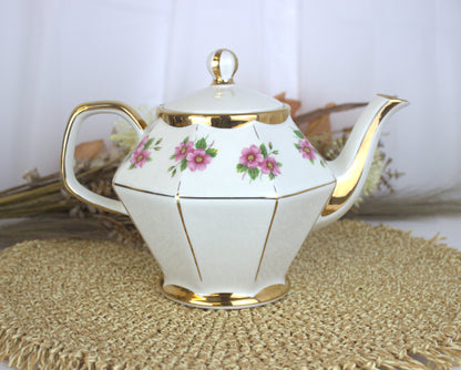 Vintage Gibson's Hexagonal Pink Rose Tea Pot - Chipped - Please see description