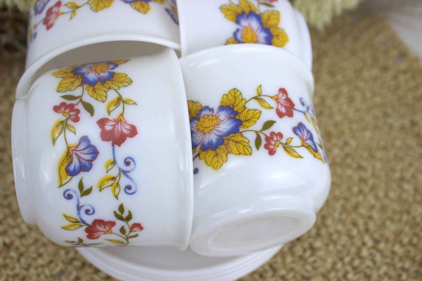 Delightful Set of 4 Vintage Arcopal Pyrex Cups and Saucers