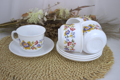 Delightful Set of 4 Vintage Arcopal Pyrex Cups and Saucers