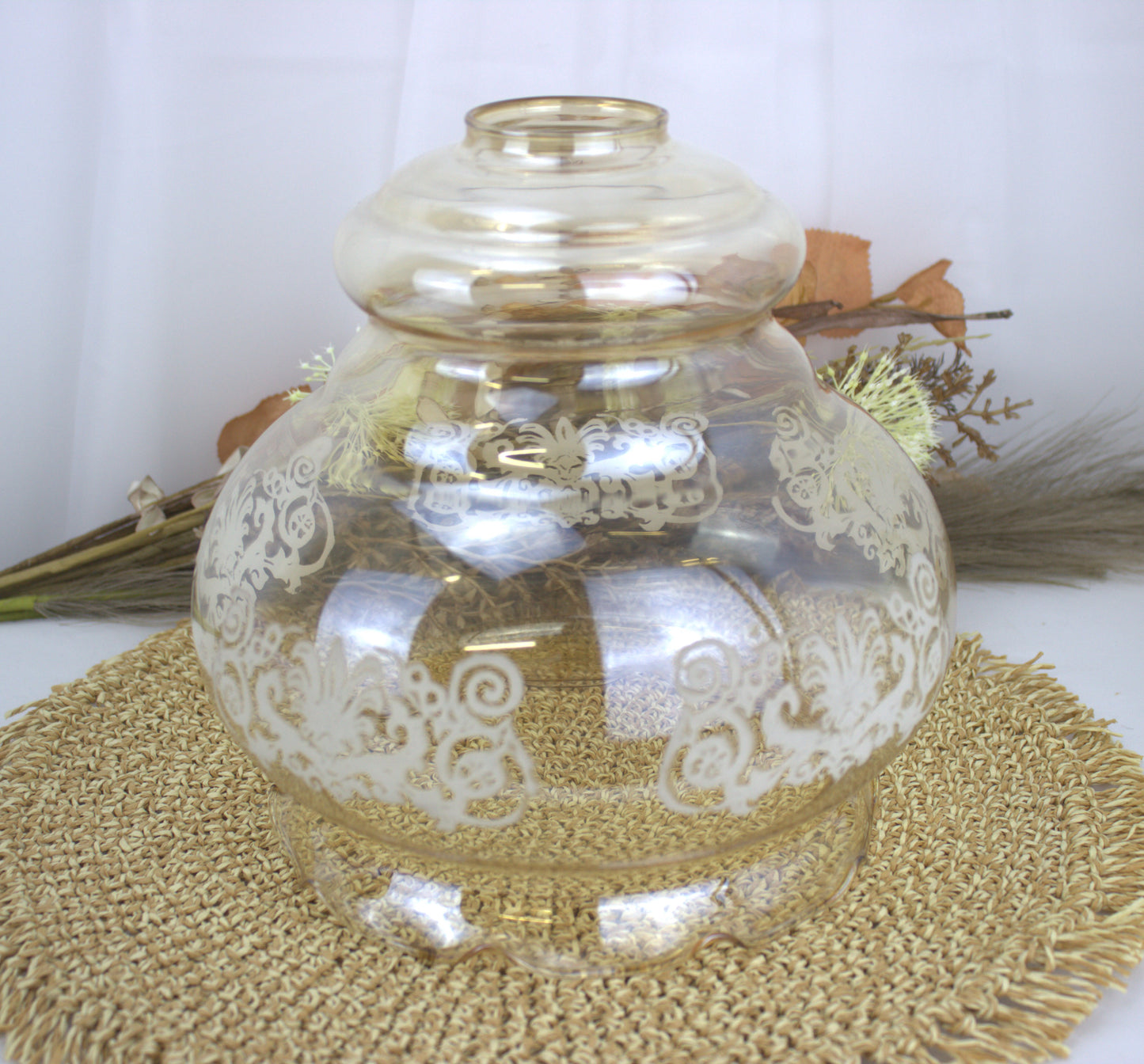 Vintage Retro Ceiling Light Shade Pale Amber Iridescent Glass