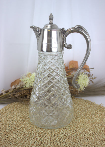 Vintage Claret Jug with Silver Plated Top - Engraved - Please see pictures