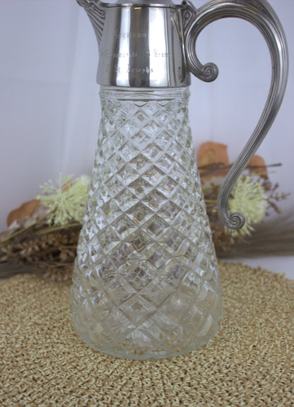 Vintage Claret Jug with Silver Plated Top - Engraved - Please see pictures