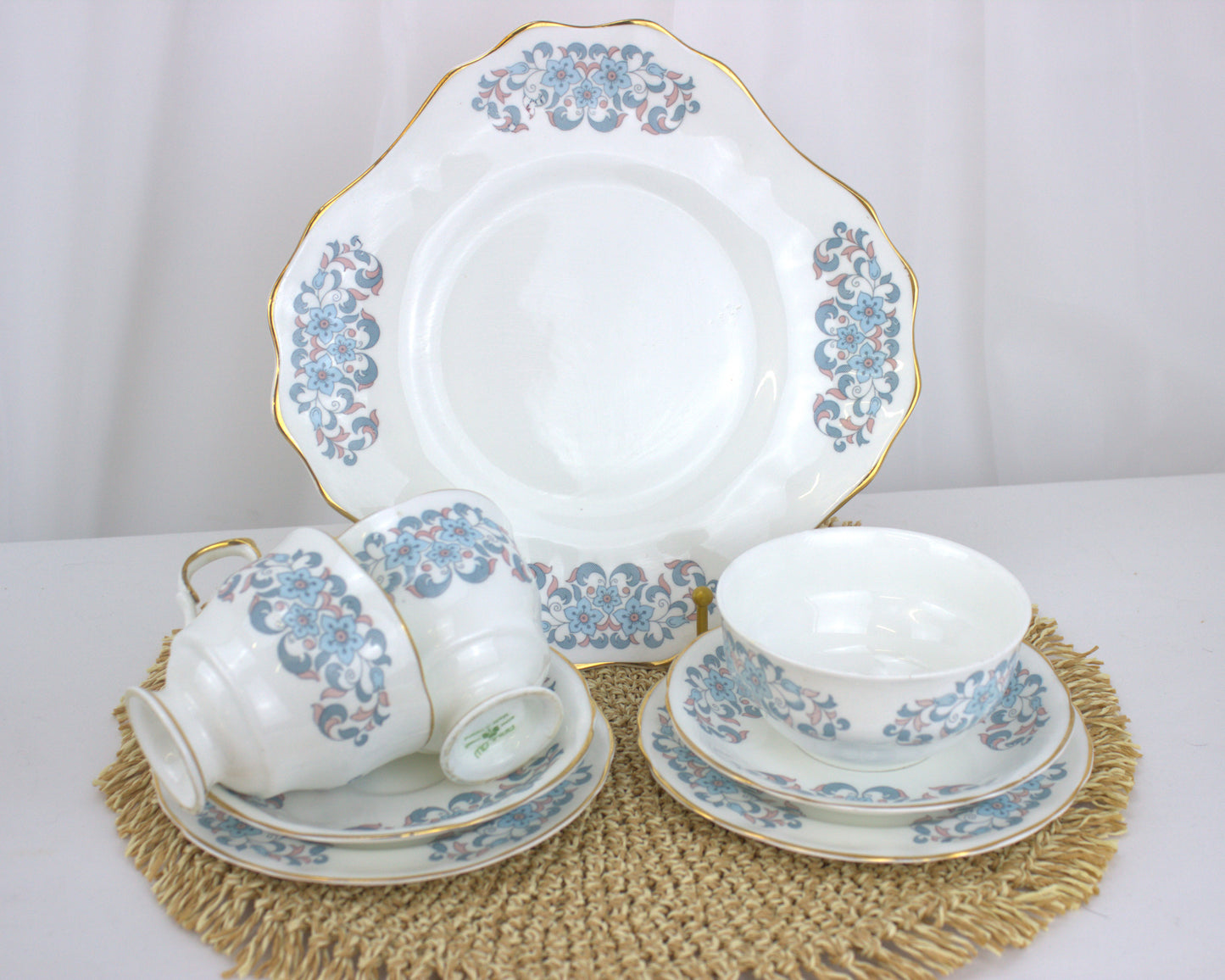 Elegant Arklow Fine China Tea Set – Pink and Blue Floral Delight