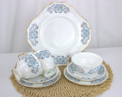 Elegant Arklow Fine China Tea Set – Pink and Blue Floral Delight