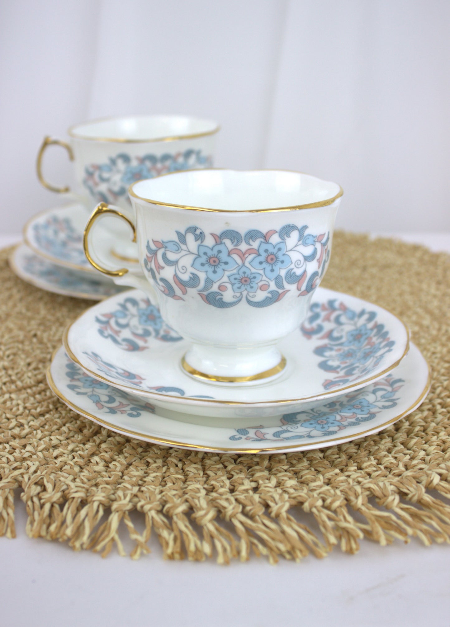 Elegant Arklow Fine China Tea Set – Pink and Blue Floral Delight