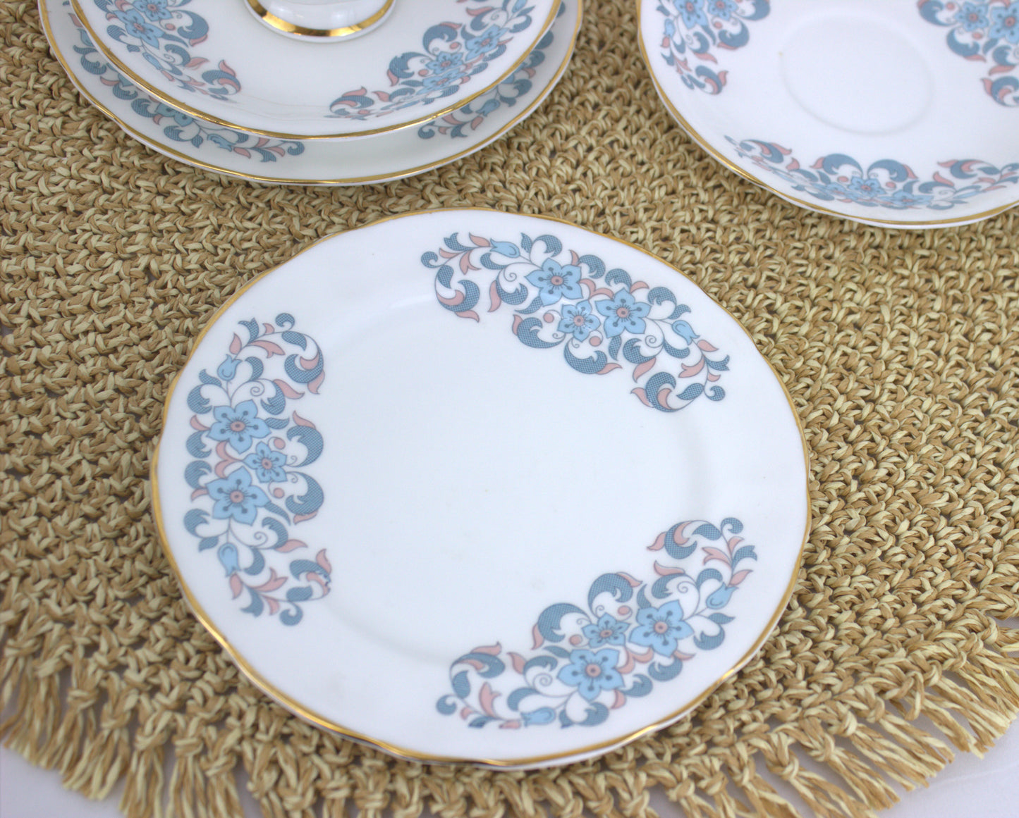 Elegant Arklow Fine China Tea Set – Pink and Blue Floral Delight