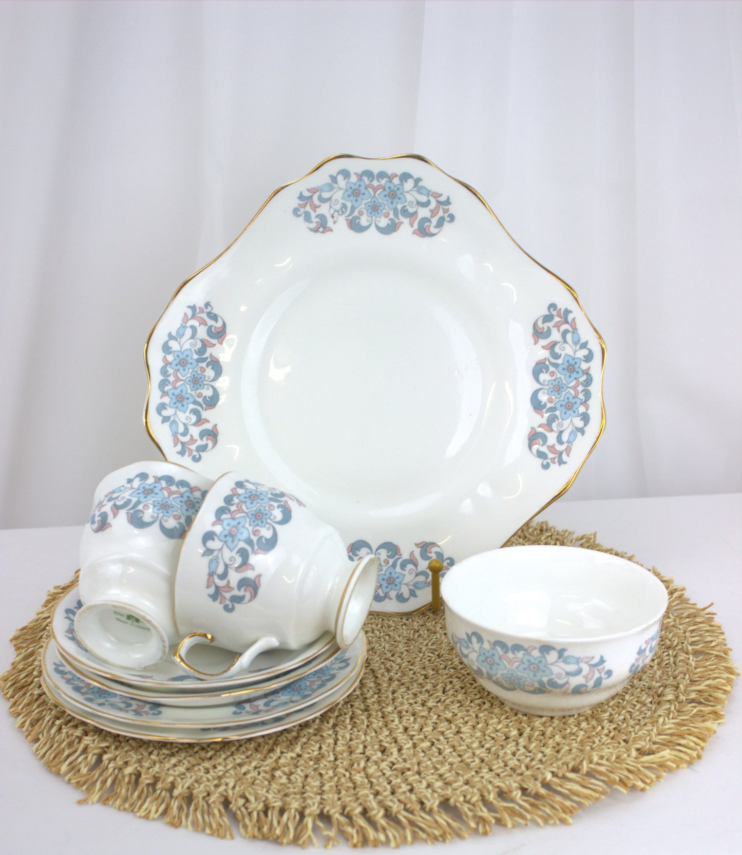 Elegant Arklow Fine China Tea Set – Pink and Blue Floral Delight