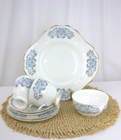 Elegant Arklow Fine China Tea Set – Pink and Blue Floral Delight