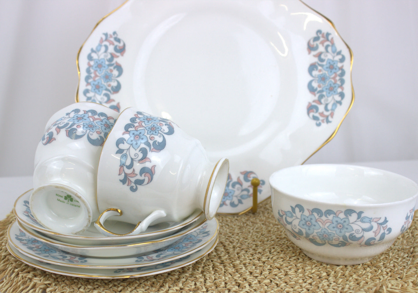 Elegant Arklow Fine China Tea Set – Pink and Blue Floral Delight