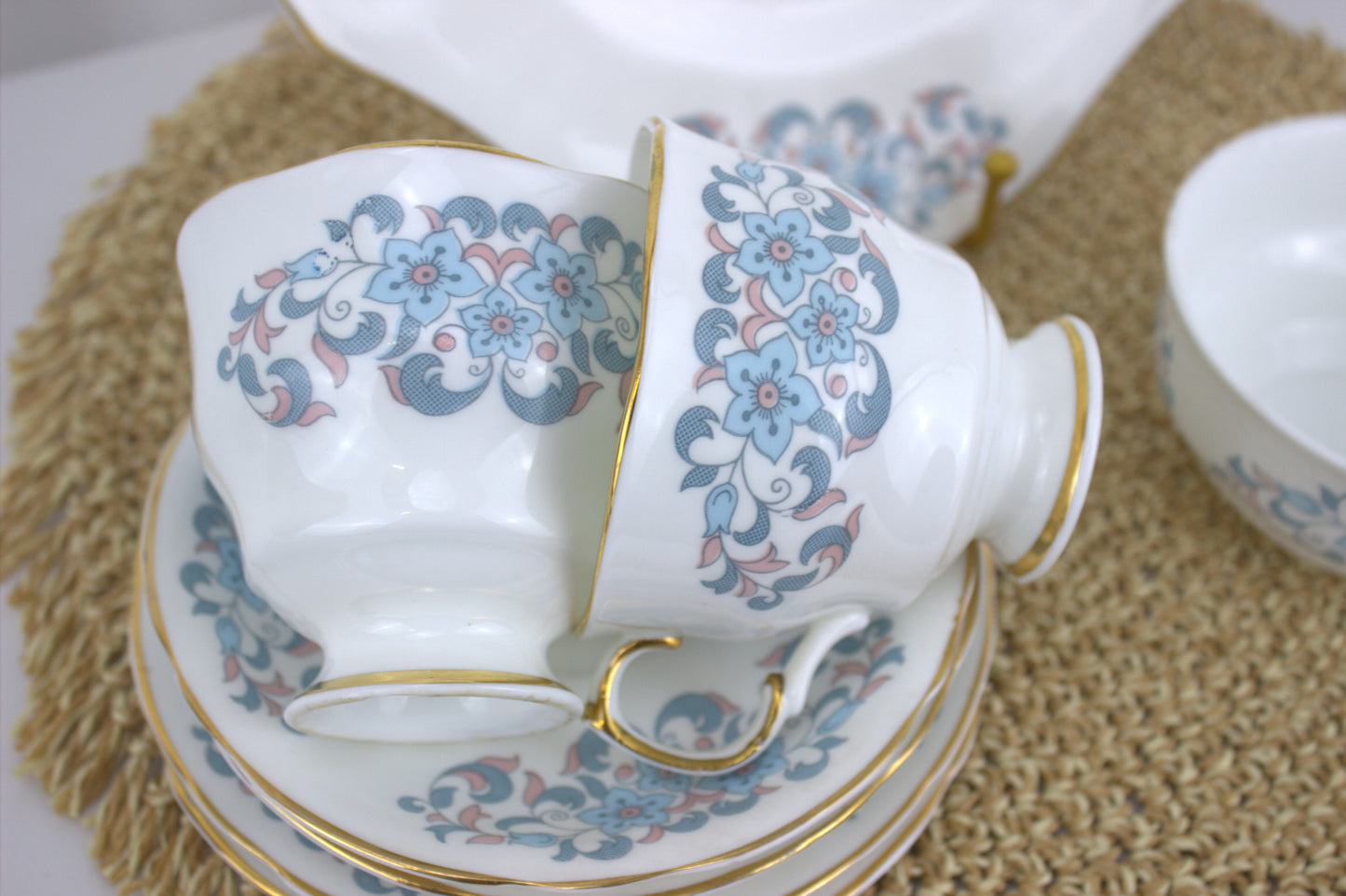 Elegant Arklow Fine China Tea Set – Pink and Blue Floral Delight